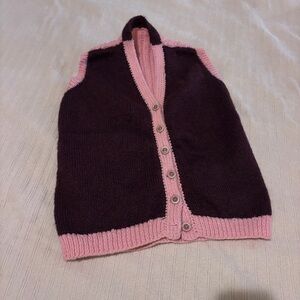 Hand Knit Pink and Burgundy Knit Vest